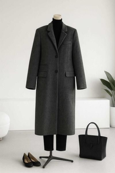 Üç Cep Detaylı Çift Düğmeli Kaşe Kaban Antrasit