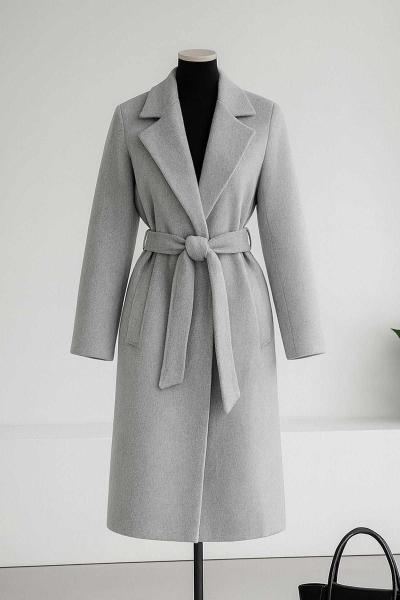 Kuşaklı Çift Cepli Erkek Yaka Kaşe Kaban Gri