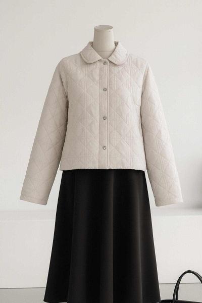 Bebe Yaka Kapitone Crop Ceket Gri