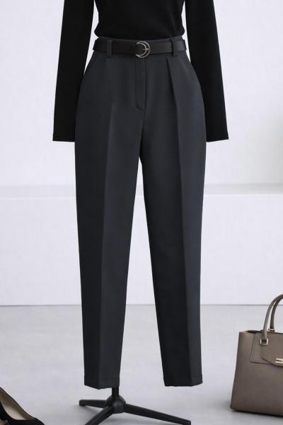 Deri Kemerli Flotolu Dabıl Pantolon Füme