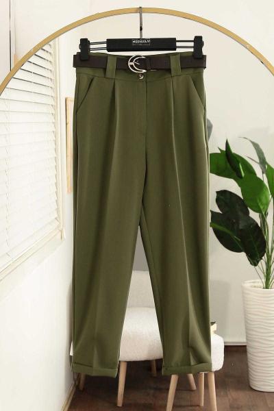 Deri Kemerli Flotolu Dabıl Pantolon Haki