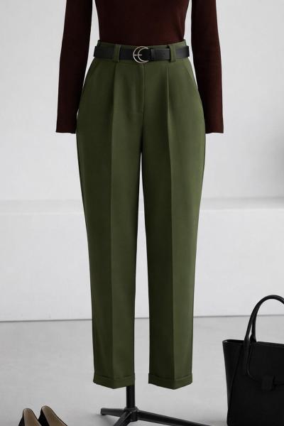 Deri Kemerli Flotolu Dabıl Pantolon Haki