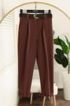 Deri Kemerli Flotolu Dabıl Pantolon Kahve