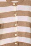Kalın Çizgili 5 Düğmeli Kısa Triko Hırka Camel Ekru