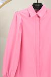 Omuzu Pileli Balon Kollu Poplin Gömlek Pembe