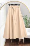 Beli Bağlamalı Pileli Bondid Etek Bej