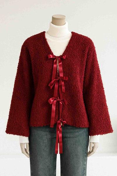 Dört Bağlamalı Buklet Ceket Bordo