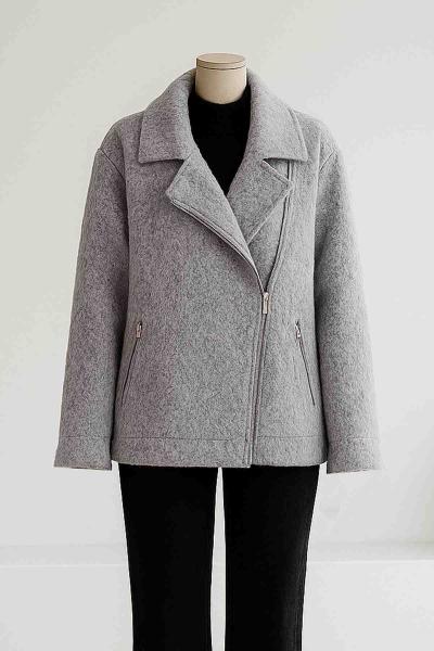 Yan Fermuarlı Melanj Keçe Mont Gri