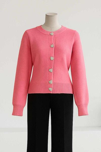 Kalp Düğmeli Triko Hırka Pembe