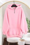 Yarım Fermuar Kanguru Cepli Sweat Pembe
