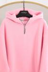Yarım Fermuar Kanguru Cepli Sweat Pembe