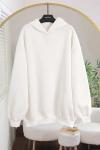 Omuzu Parçalı Kapşonlu Üç İplik Sweat Ekru