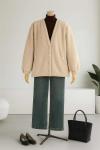 Metal Düğmeli Etek Ucu Lastikli Kaşe Mont Bej