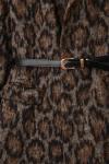 Beli Kemerli Leopar Kaşe Ceket Gri Kahve