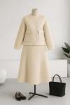 Çift Cepli Etekli Kapitone Takım Bej