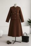Çift Cepli Etekli Kapitone Takım Kahve