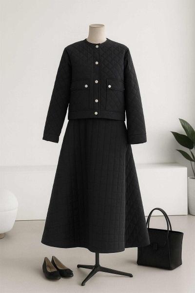 Çift Cepli Etekli Kapitone Takım Lacivert