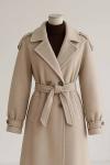 Apoletli Dört Düğmeli Kuşaklı Kaşe Kaban Bej