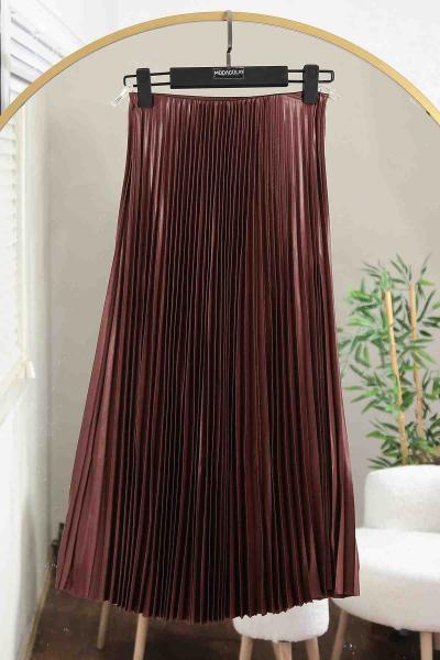 Elisa Beli Lastikli Pliseli Etek Açık Kahve