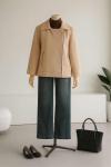 Yan Fermuarlı Çift Cepli Kaşe Mont Bej