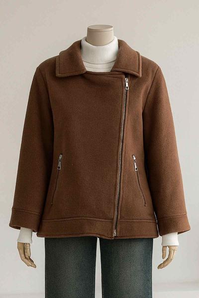 Yan Fermuarlı Çift Cepli Kaşe Mont Kahve