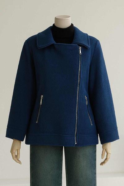 Yan Fermuarlı Çift Cepli Kaşe Mont Lacivert