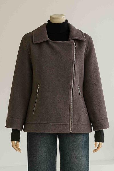 Yan Fermuarlı Çift Cepli Kaşe Mont Antrasit