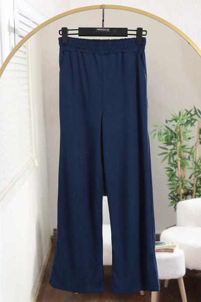 Bol Paça Beli Lastikli Aysho Eşofman Altı Lacivert