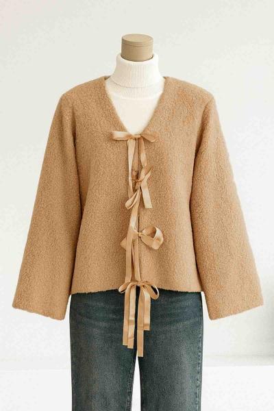 Dört Bağlamalı Buklet Ceket Camel