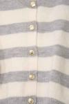 Kalın Çizgili 5 Düğmeli Kısa Triko Hırka Gri Ekru