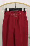 Beli Kemerli Havuç Paça Pantolon Bordo