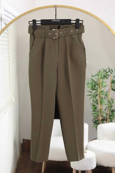 Beli Kemerli Havuç Paça Pantolon Haki