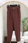 Beli Kemerli Havuç Paça Pantolon Kahve