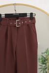Beli Kemerli Havuç Paça Pantolon Kahve