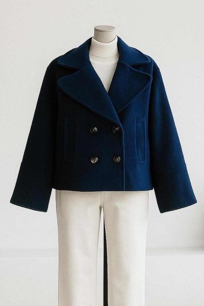 Dört Düğmeli Cep Kapaklı Kaşe Ceket Saks