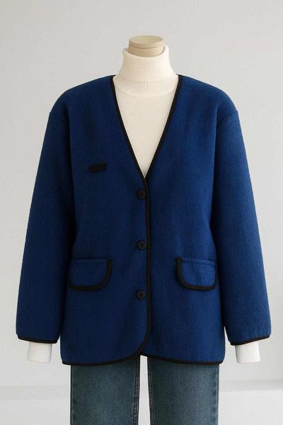 Oversze Çift Cep Kapaklı Biyeli Kaşe Ceket Saks