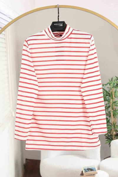 Yarım Balıkçı  Çizgili Uzun Kollu Bady Kırmızı