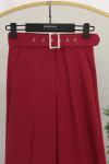 Beli Kemerli Bol Paça Pantolon Bordo