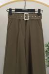 Beli Kemerli Bol Paça Pantolon Haki
