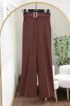 Beli Kemerli Bol Paça Pantolon Kahve