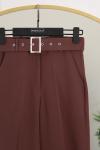 Beli Kemerli Bol Paça Pantolon Kahve