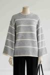 Enine Çizgili Bol Kollu Triko Tunik Gri