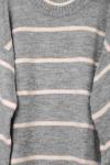 Enine Çizgili Bol Kollu Triko Tunik Gri
