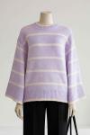 Enine Çizgili Bol Kollu Triko Tunik Lila