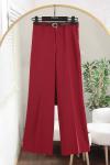Beli Kemerli Boru Paça Double Pantolon Bordo
