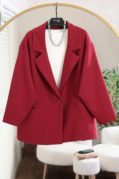 Tek Düğmeli Oversıze Çift Cepli Dabıl Ceket Bordo