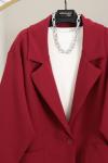 Tek Düğmeli Oversıze Çift Cepli Dabıl Ceket Bordo