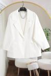 Tek Düğmeli Oversıze Çift Cepli Dabıl Ceket Ekru