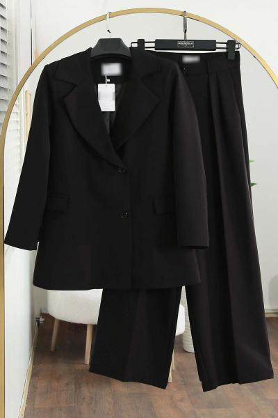 Çift Düğmeli Dabıl Pantolonlu Takım Siyah