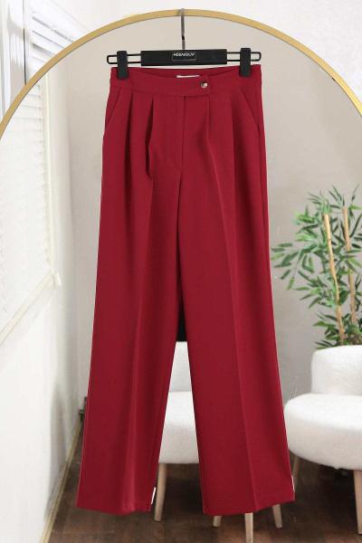 Tek Düğmeli Palazzo Pantolon Bordo
